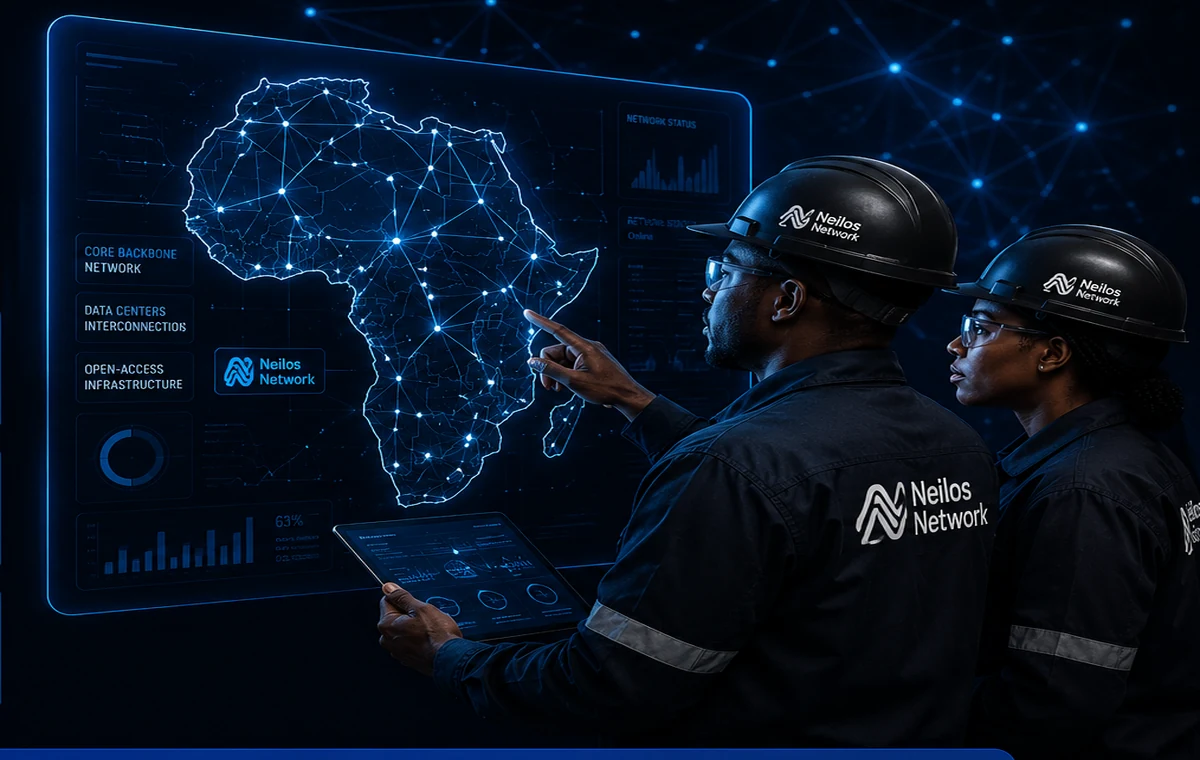 Neilos Network engineers reviewing an interconnected African fibre network map